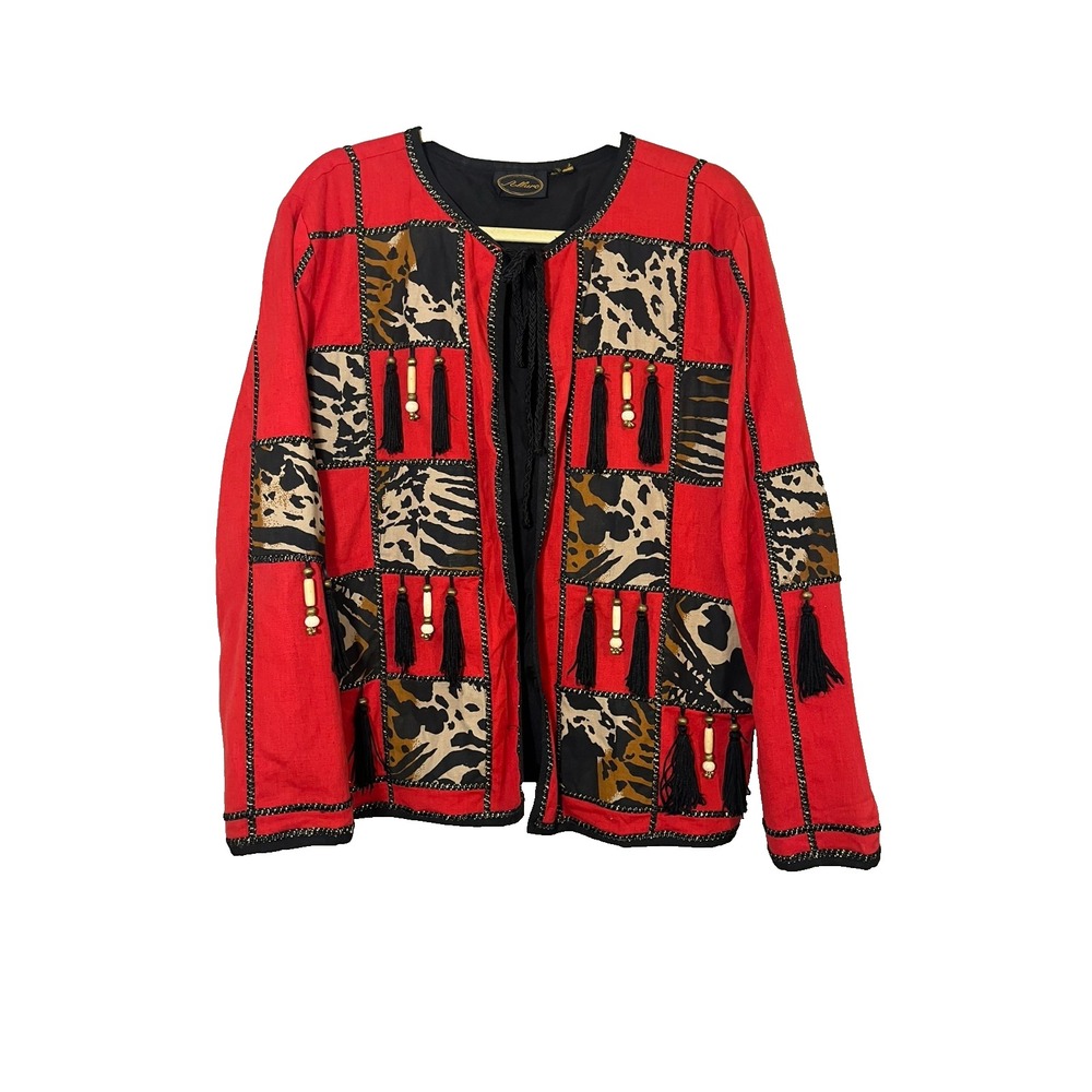 Colorful Patchwork Fringe Blazer 8 Asian Animal Print Classic Preppy Retro 80s